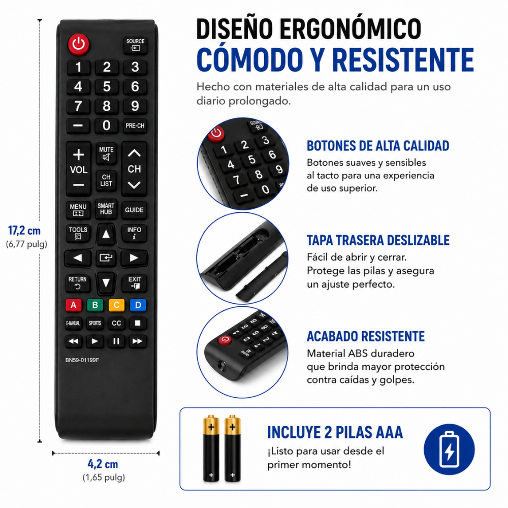 Control Remoto PARA Samsung Smart TV BN59-01199F Reemplazo + 2 Pilas AAA Incluidas - Image 6