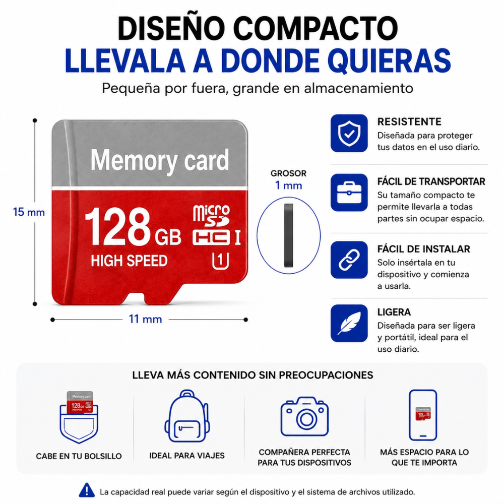 Micro SD 128GB Tarjeta De Memoria Para Celular Tablet Cámara Alta Velocidad - Image 6