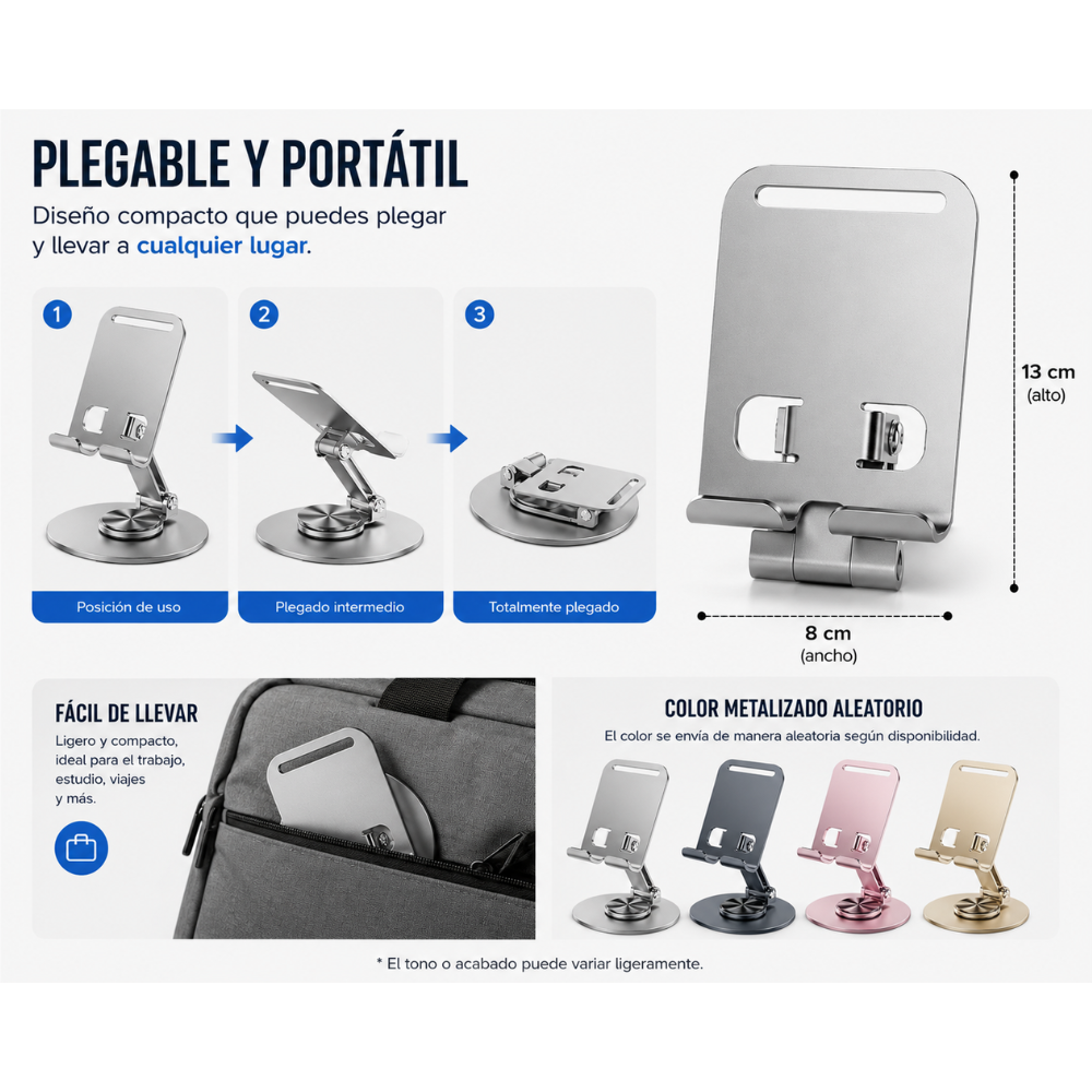 Soporte Celular Aluminio Ajustable Plegable Escritorio 13cm Metalizado Portátil - Image 7