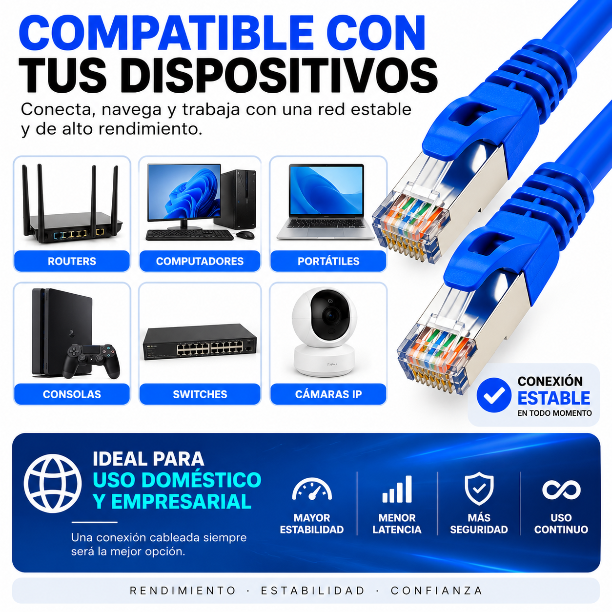 Cable De Red Ethernet RJ45 CAT6E 5 Metros UTP Alta Velocidad Azul - Image 6