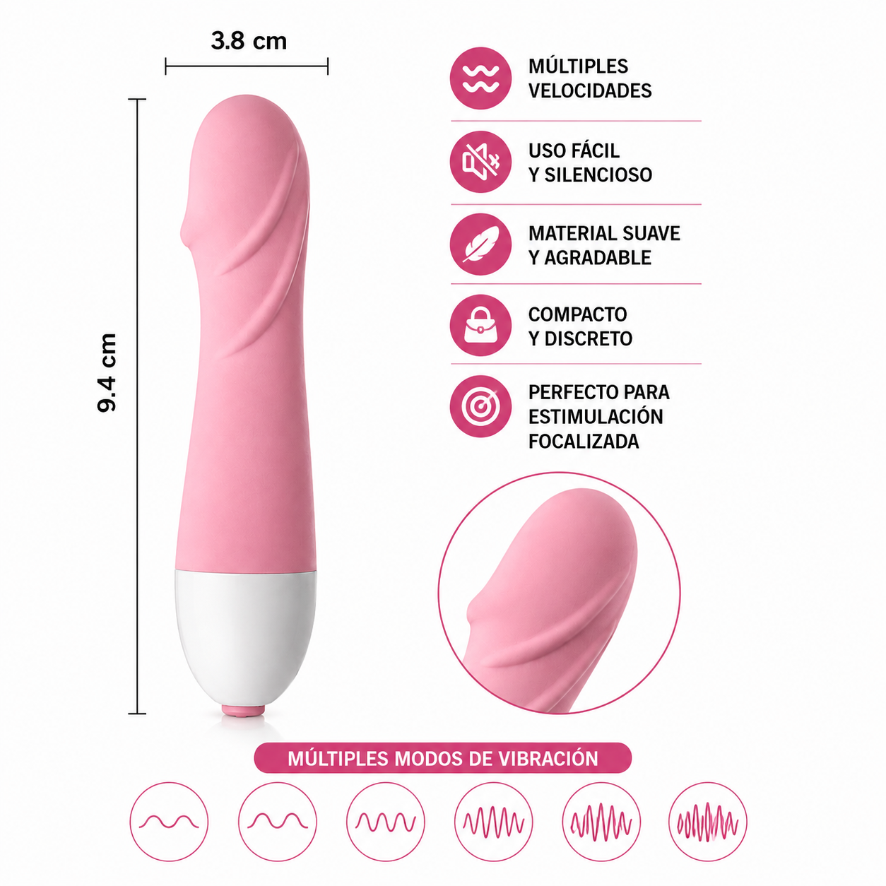 Mini Vibrador Bala Rosa Multivelocidad Estimulador Compacto - Image 5