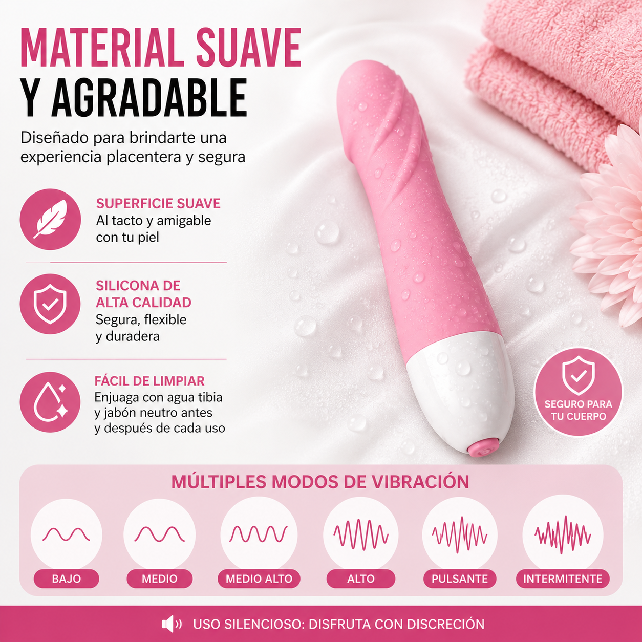 Mini Vibrador Bala Rosa Multivelocidad Estimulador Compacto - Image 3