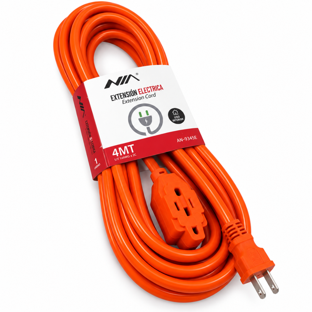 Extensión Eléctrica NIA 4 Metros 15A 1875W 3 Puestos Cable Grueso Hogar Oficina