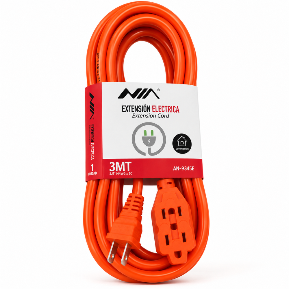 Extensión Eléctrica NIA 3 Metros 15A 1875W 3 Puestos Cable Grueso Hogar Oficina