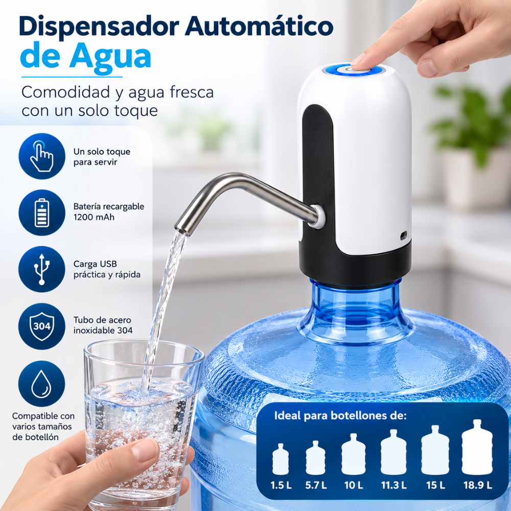 Dispensador Automático De Agua Recargable USB Para Botellones Bomba Eléctrica - Image 2