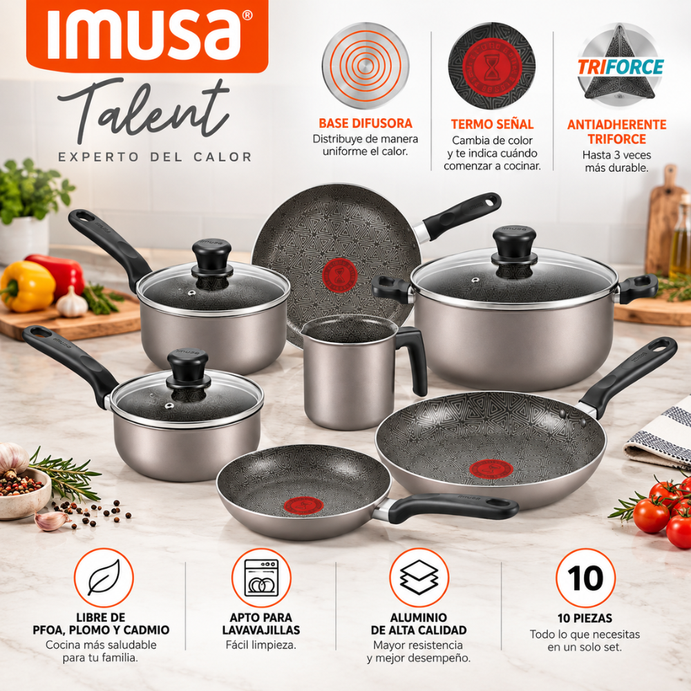 Batería de Cocina 10 Piezas Antiadherente IMUSA Talent con Ollas y Sartenes - Image 2
