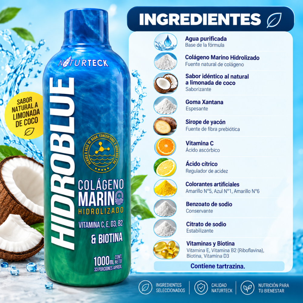 Colágeno Marino Hidrolizado Con Biotina Vitaminas C E D3 B2 1000ml - Image 3