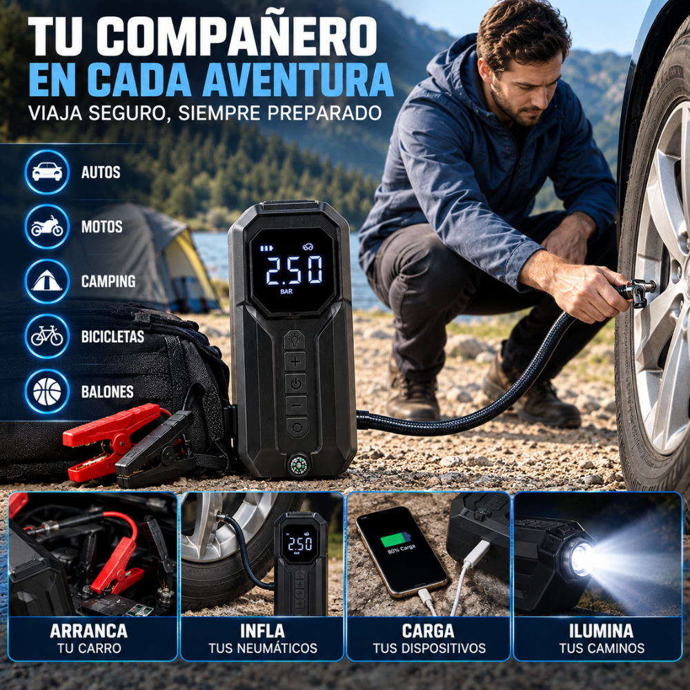 Arrancador Carro 1000A Compresor 150 PSI Power Bank 8000mAh Linterna LED - Image 3