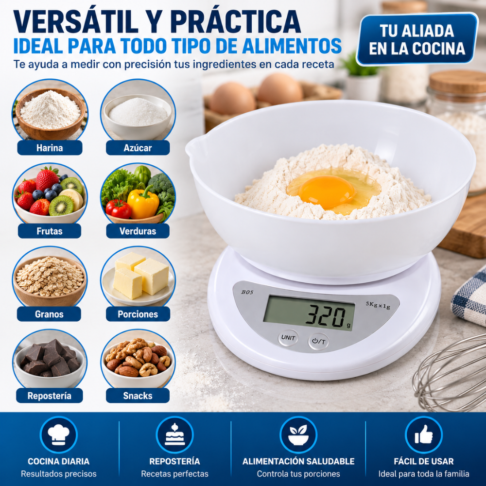 Balanza Cocina Digital 5kg X 1g Con Recipiente Medidor Para Alimentos - Image 3