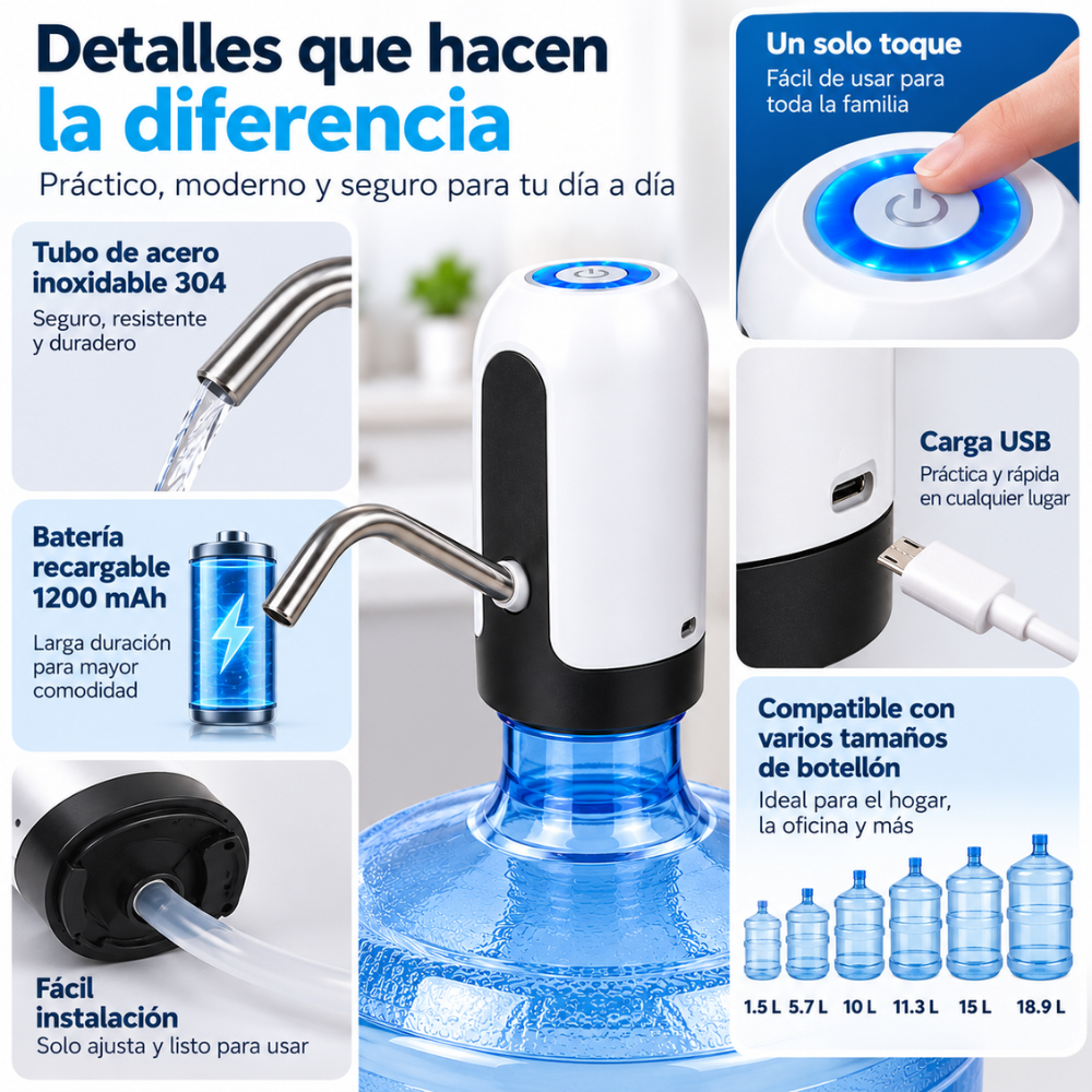 Dispensador Automático De Agua Recargable USB Para Botellones Bomba Eléctrica - Image 3
