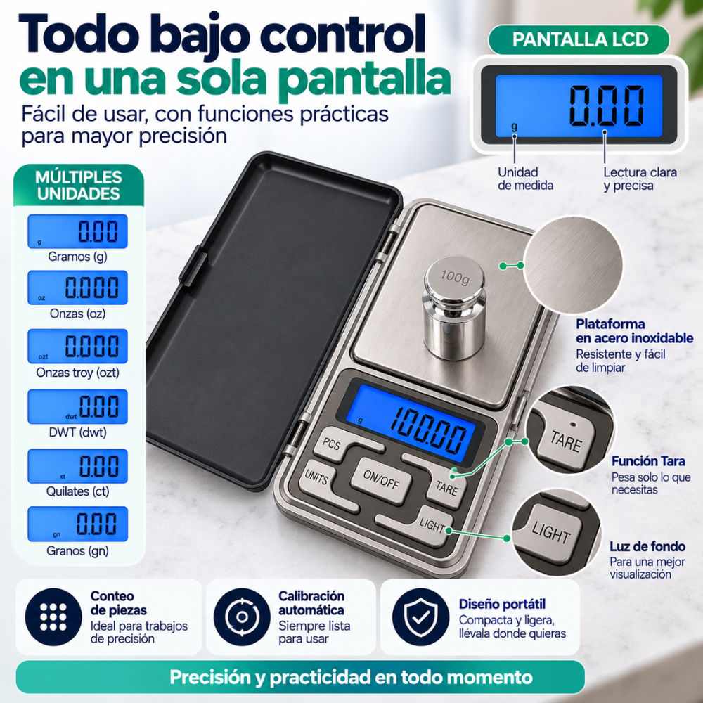 Báscula Digital De Bolsillo 500g 0.1g Gramera Portátil LCD Tara Conteo PCS - Image 3