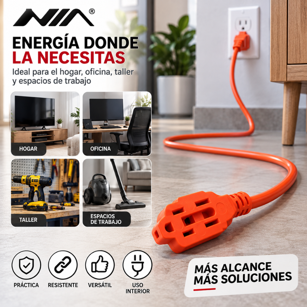 Extensión Eléctrica NIA 8 Metros 15A 1875W Cable Grueso 14AWG 3 Puestos - Image 3