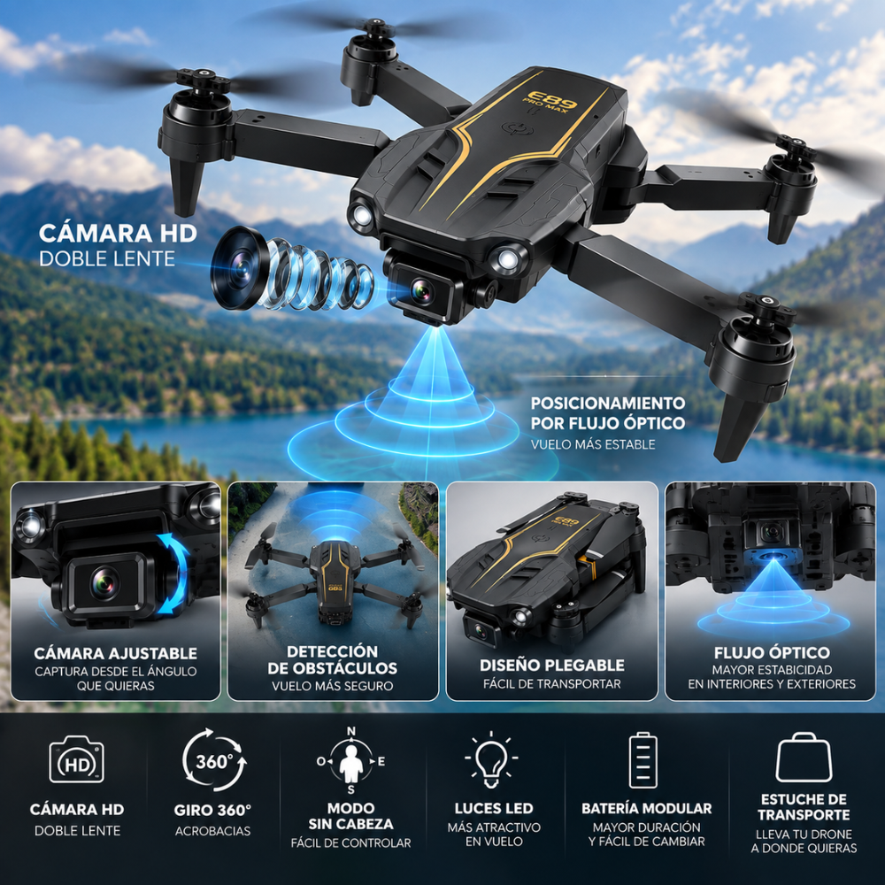 Drone E89 Pro Max Cámara Doble HD Control 2 Baterías Estuche - Image 3