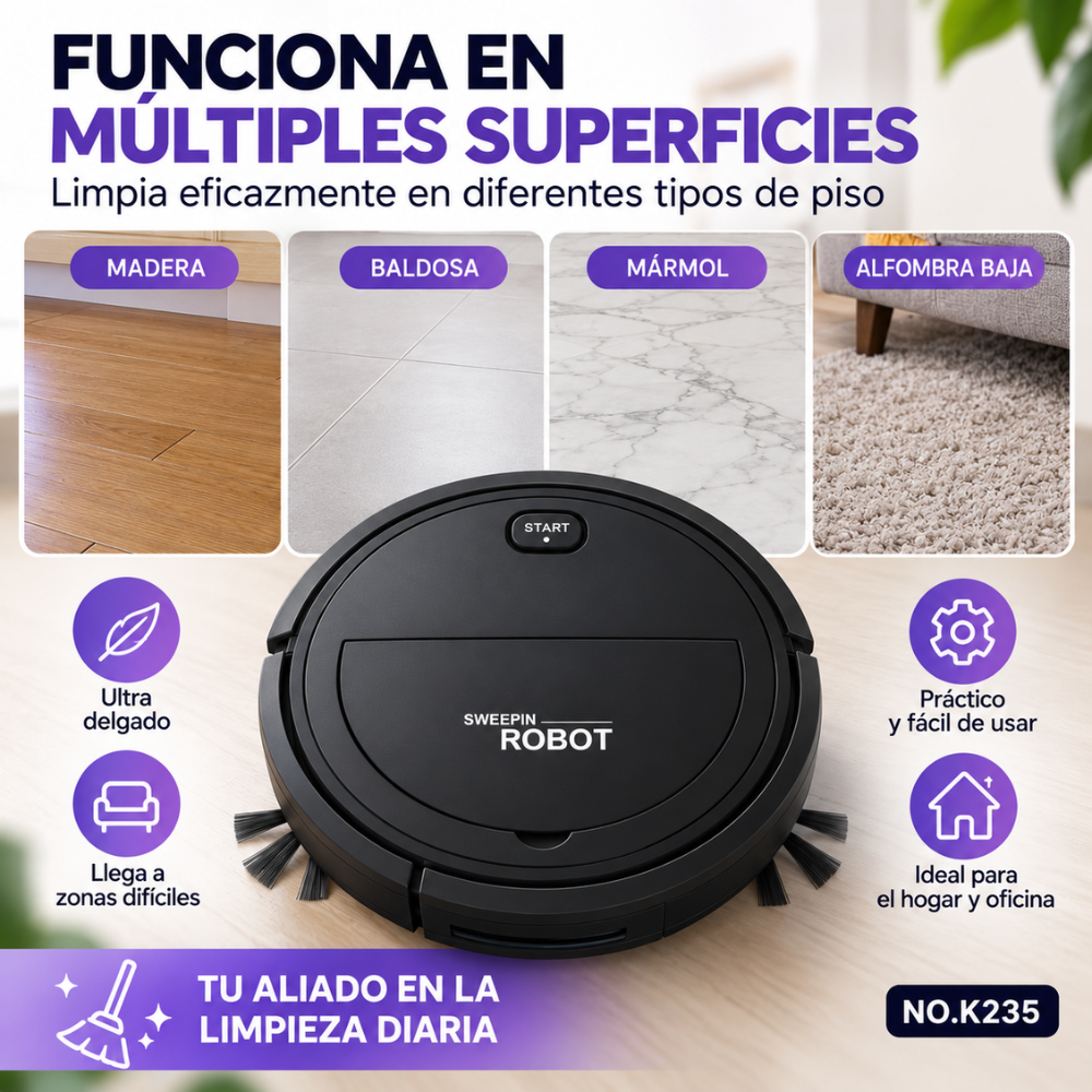 Robot Aspiradora K235 1200mAh Recargable Mopa Limpieza Automática - Image 4