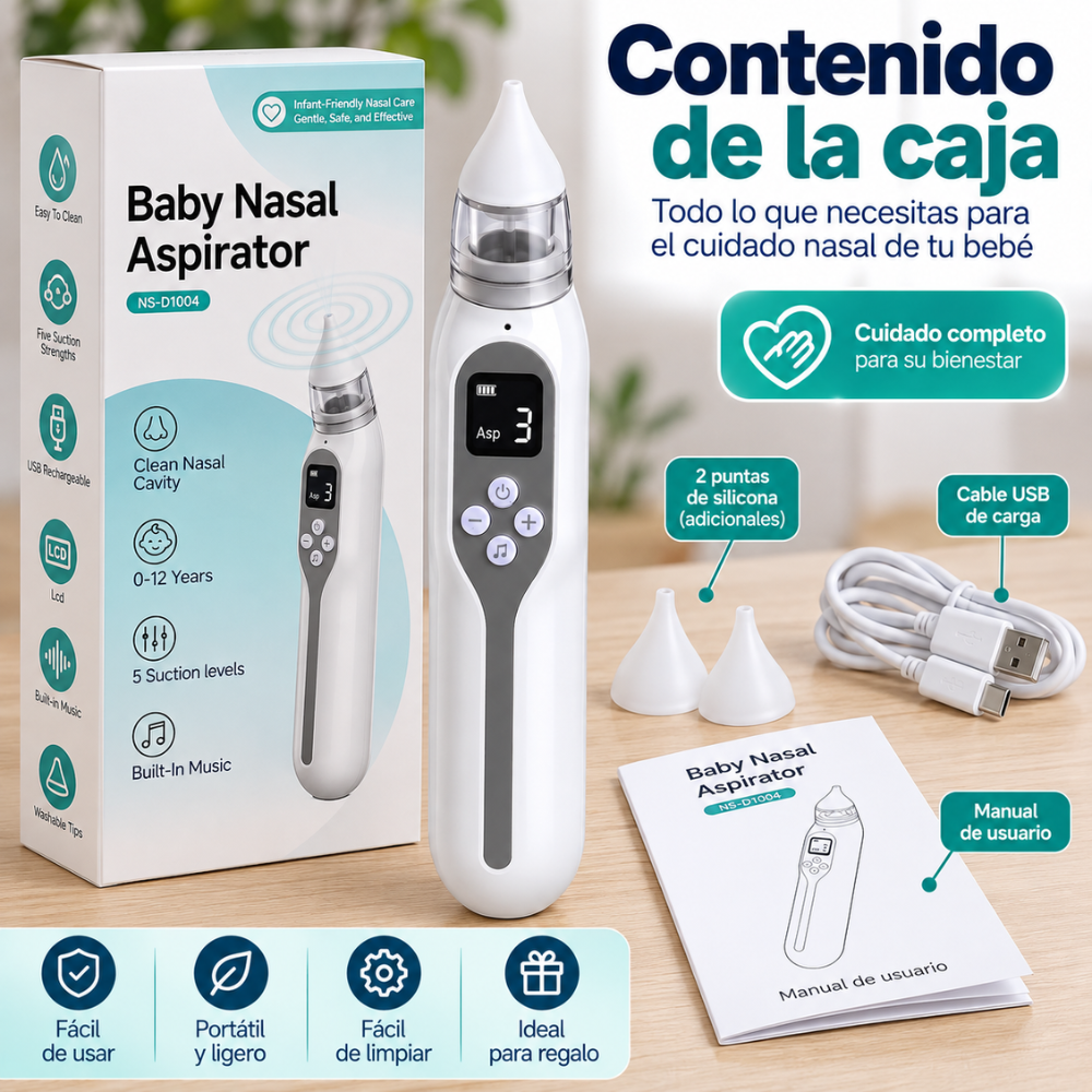 Aspirador Nasal Eléctrico Para Bebés Recargable USB 5 Niveles LCD Música - Image 4