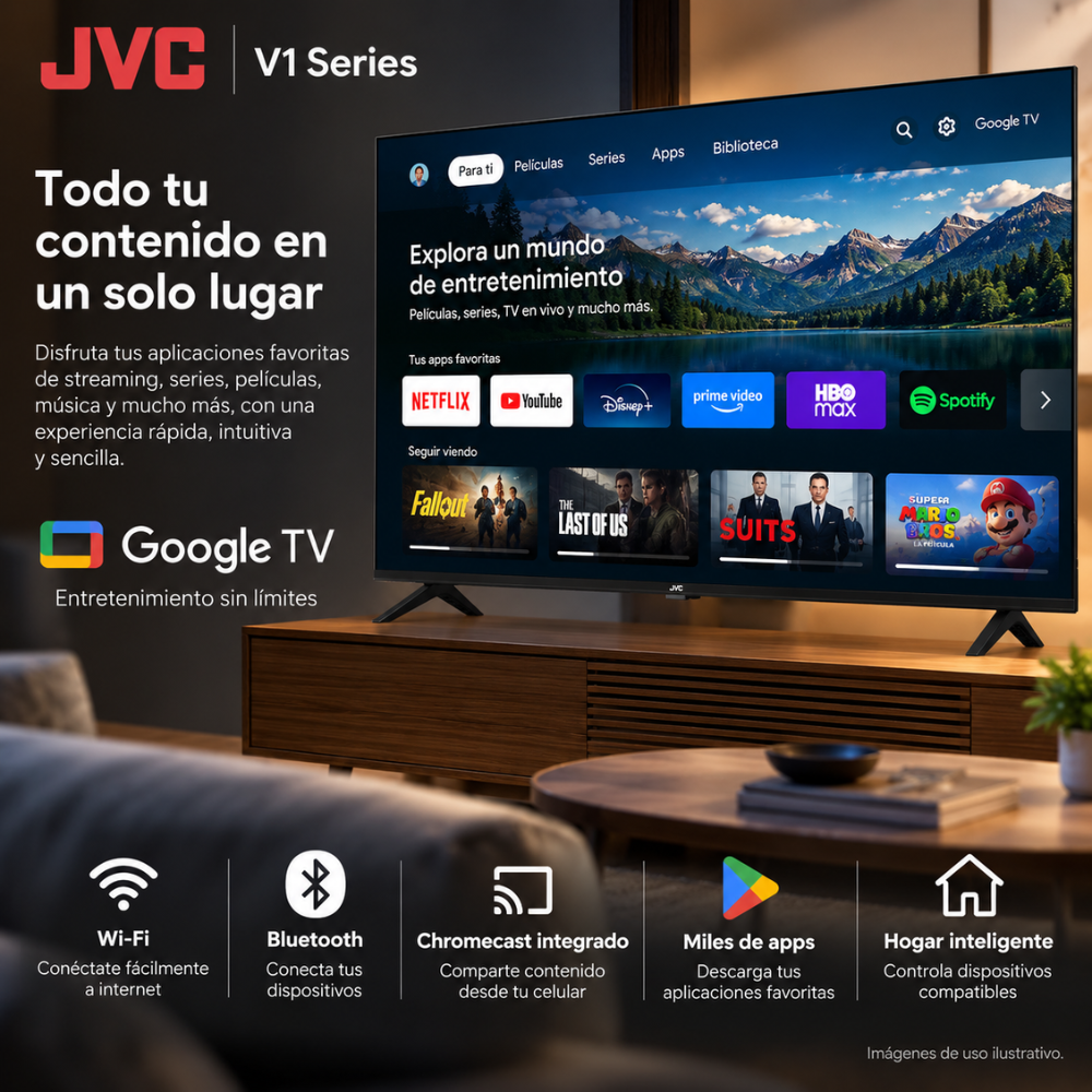 Smart TV JVC 43 Pulgadas QLED Google TV HDR10 Dolby Audio Bluetooth WiFi - Image 4