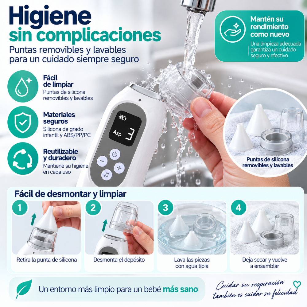 Aspirador Nasal Eléctrico Para Bebés Recargable USB 5 Niveles LCD Música - Image 5