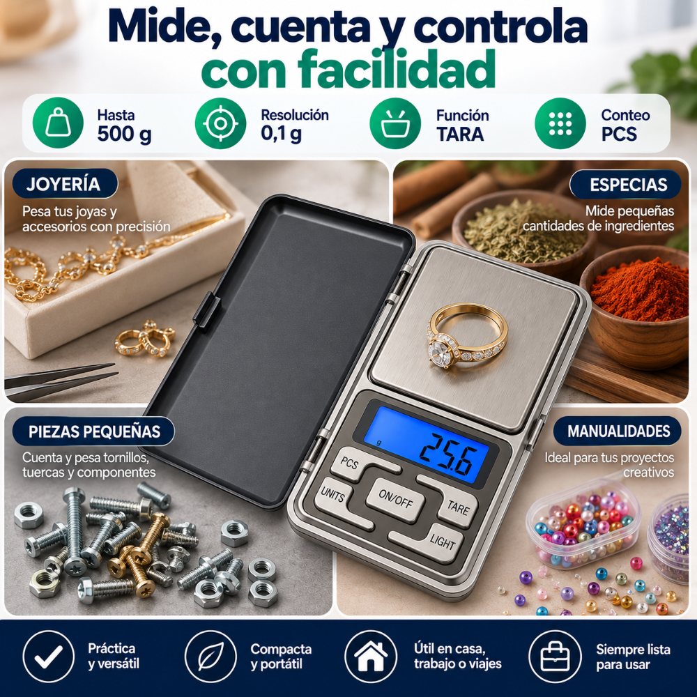 Báscula Digital De Bolsillo 500g 0.1g Gramera Portátil LCD Tara Conteo PCS - Image 5