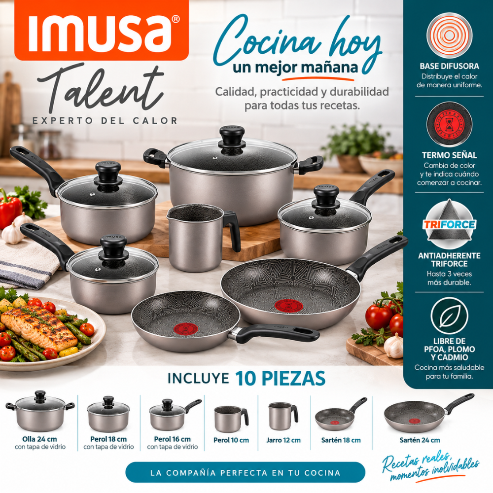 Batería de Cocina 10 Piezas Antiadherente IMUSA Talent con Ollas y Sartenes - Image 5