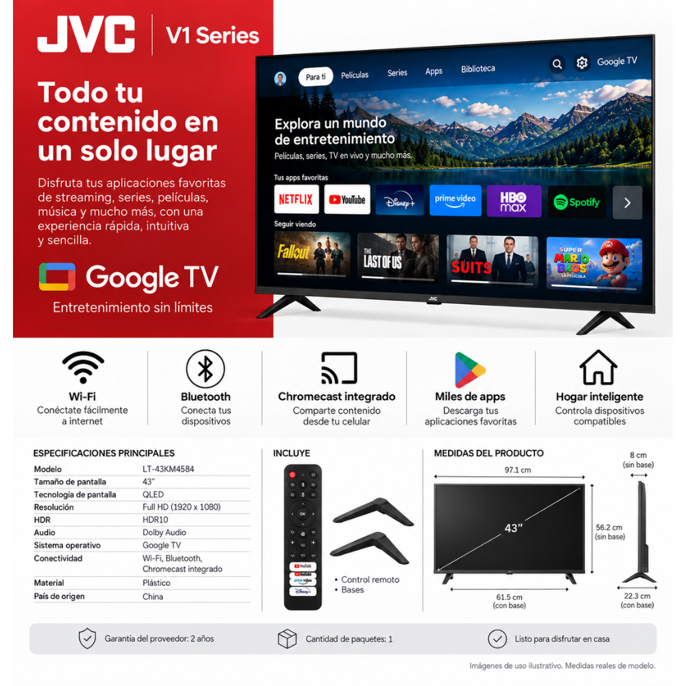 Smart TV JVC 43 Pulgadas QLED Google TV HDR10 Dolby Audio Bluetooth WiFi - Image 5