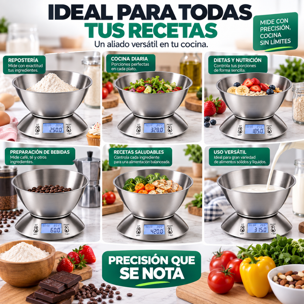 Báscula Digital Cocina 5 Kg Acero Inoxidable Bowl 1,8 L 1 g - Image 5
