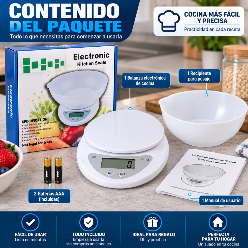 Balanza Cocina Digital 5kg X 1g Con Recipiente Medidor Para Alimentos - Image 6