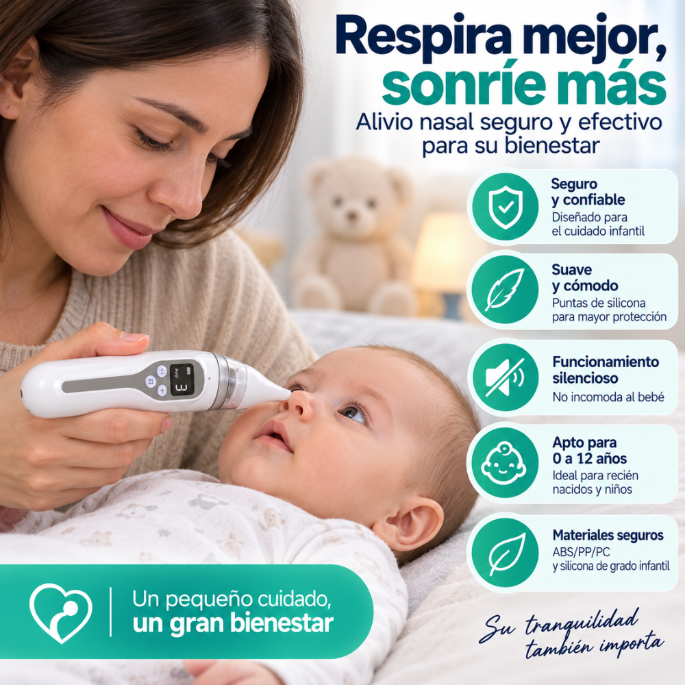 Aspirador Nasal Eléctrico Para Bebés Recargable USB 5 Niveles LCD Música - Image 6