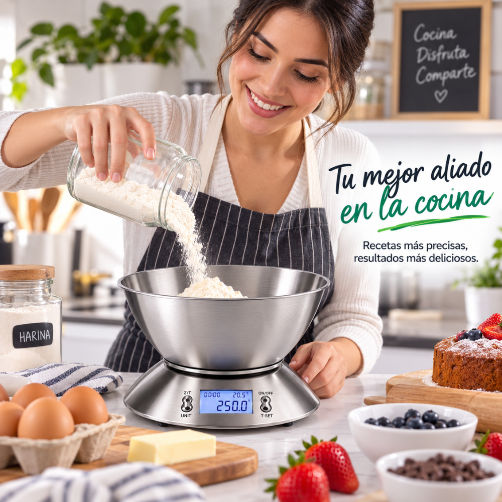 Báscula Digital Cocina 5 Kg Acero Inoxidable Bowl 1,8 L 1 g - Image 6
