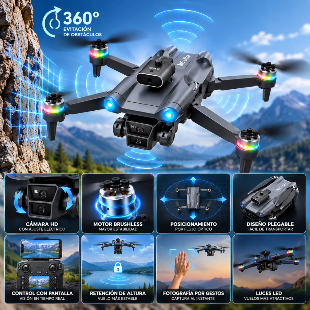 Drone M5 Ultra Cámara HD Plegable Control Con Pantalla Evita Obstáculos - Image 8