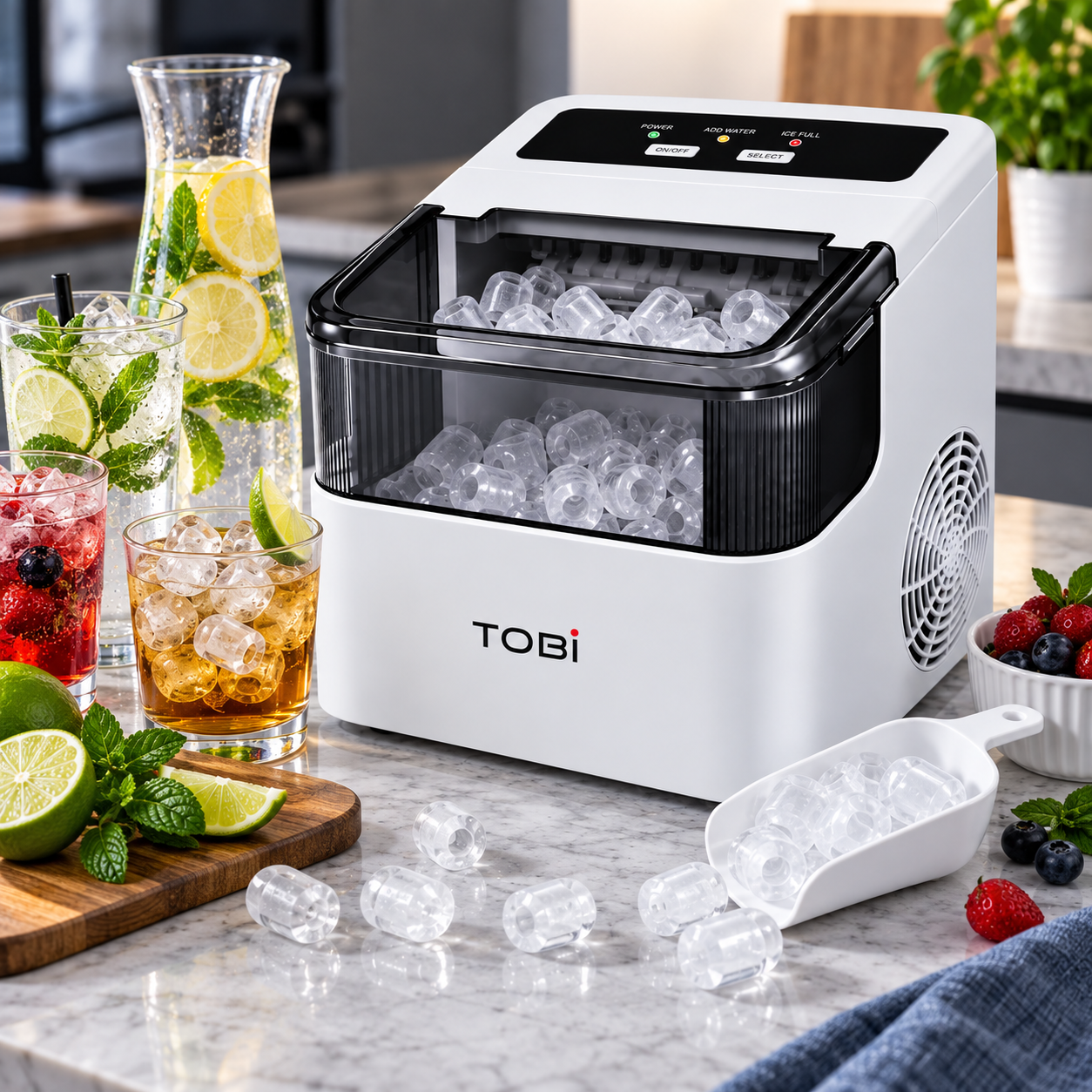 Máquina De Hielo TOBi TB-966 1.6L 12Kg/24H 2 Tamaños Portátil Automática - Image 3