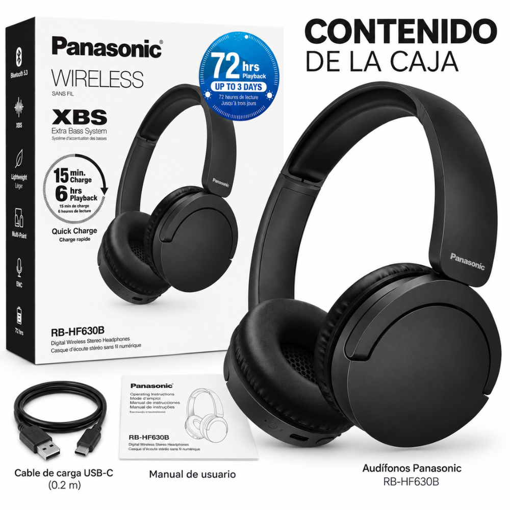 Audífonos Panasonic RB-HF630B Bluetooth 5.3 72H XBS Multipunto - Image 2
