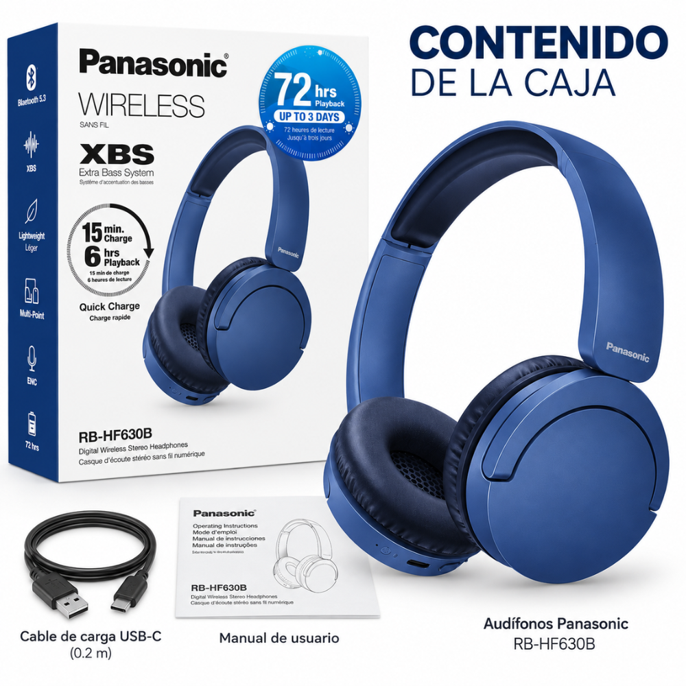 Audífonos Panasonic RB-HF630B Bluetooth 5.3 72H XBS Multipunto - Image 8