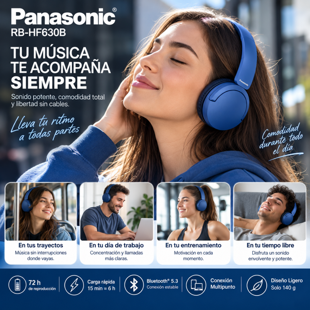 Audífonos Panasonic RB-HF630B Bluetooth 5.3 72H XBS Multipunto - Image 10