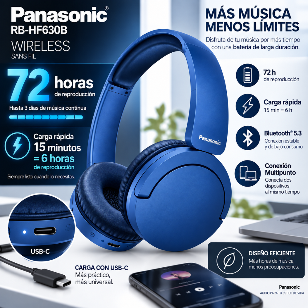 Audífonos Panasonic RB-HF630B Bluetooth 5.3 72H XBS Multipunto - Image 11