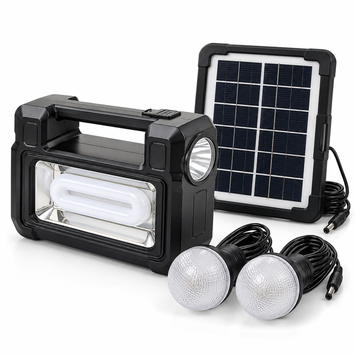 Kit Solar GDTIMES GD-107T 7W Linterna 3W Panel Solar y 2 Bombillas LED