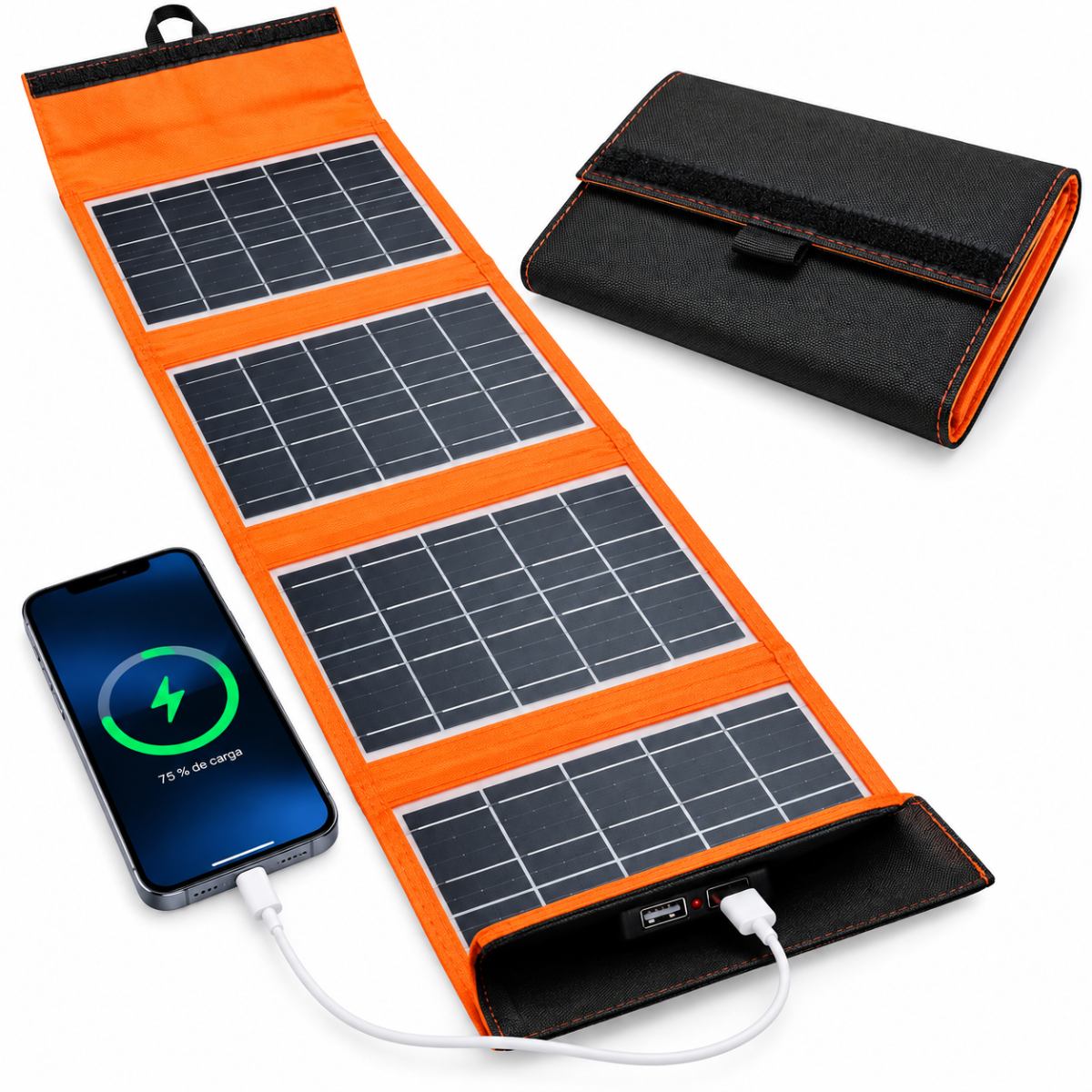 Panel Solar Plegable CCLAMP 20W 6V Con 4 Paneles Y 2 Puertos USB Para Viajes