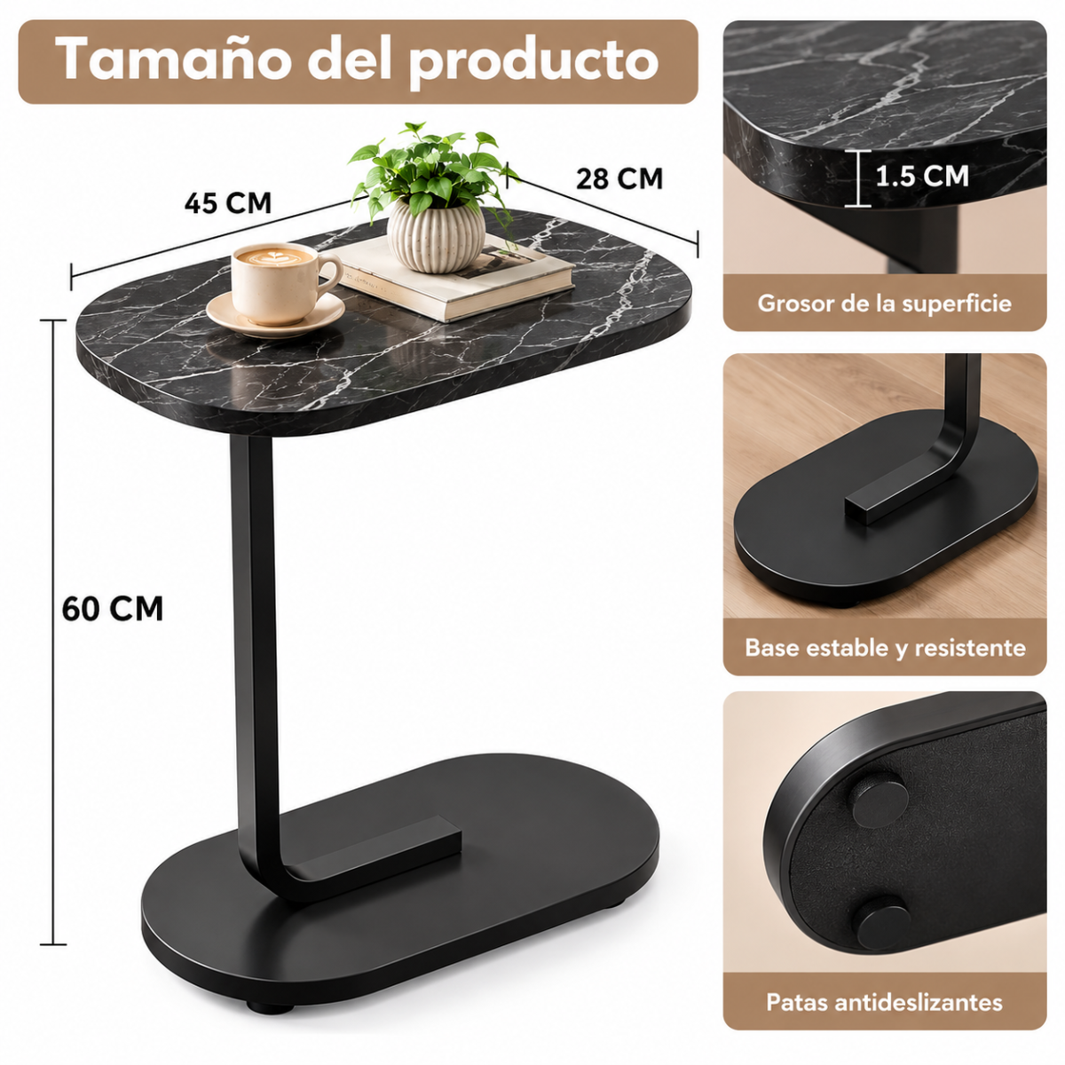 Mesa Auxiliar Tipo C Moderna Para Sala, Sofá, Cama Y Espacios Pequeños - Image 2