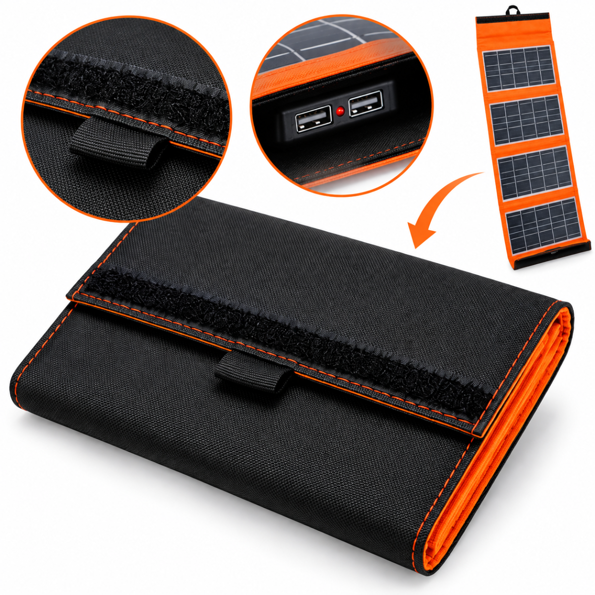 Panel Solar Plegable CCLAMP 20W 6V Con 4 Paneles Y 2 Puertos USB Para Viajes - Image 2