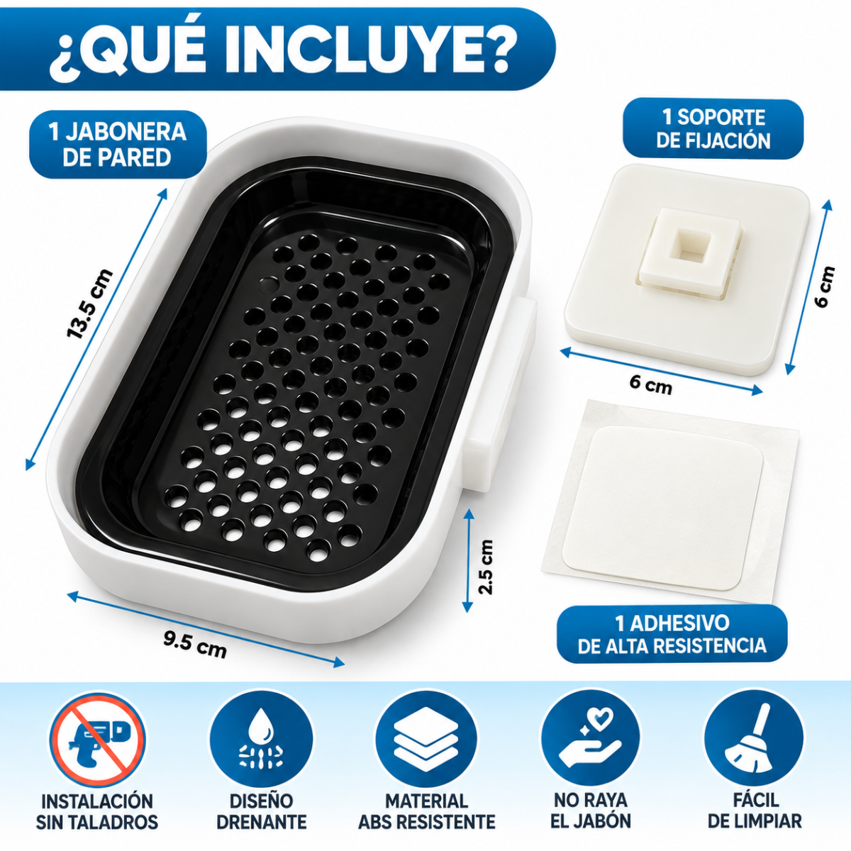Jabonera De Pared Adhesiva Con Bandeja Drenante Para Baño Y Cocina - Image 2