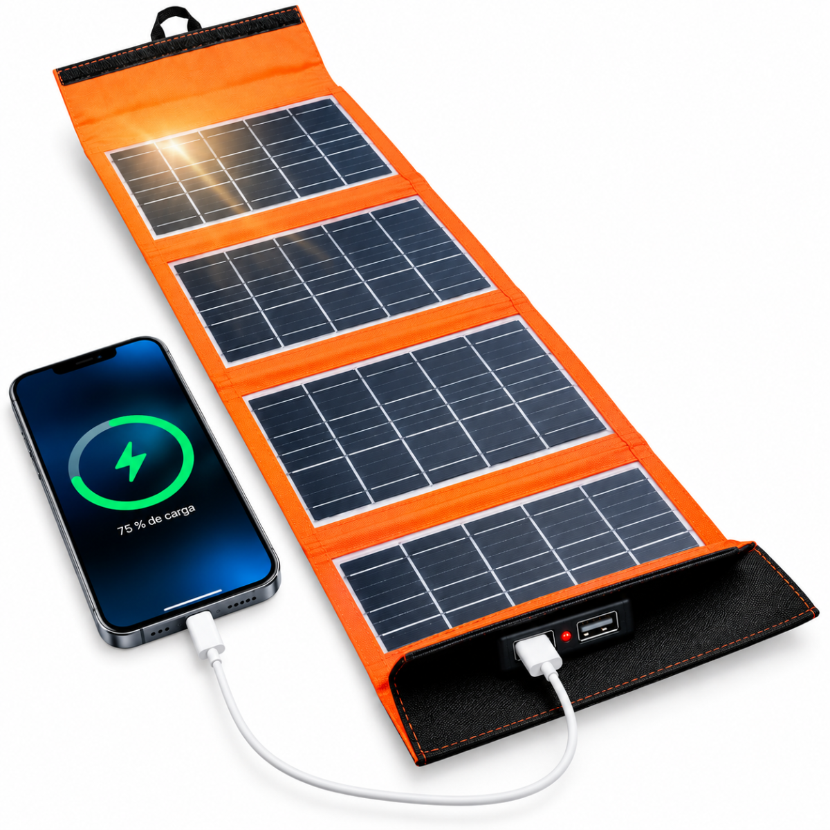Panel Solar Plegable CCLAMP 20W 6V Con 4 Paneles Y 2 Puertos USB Para Viajes - Image 4