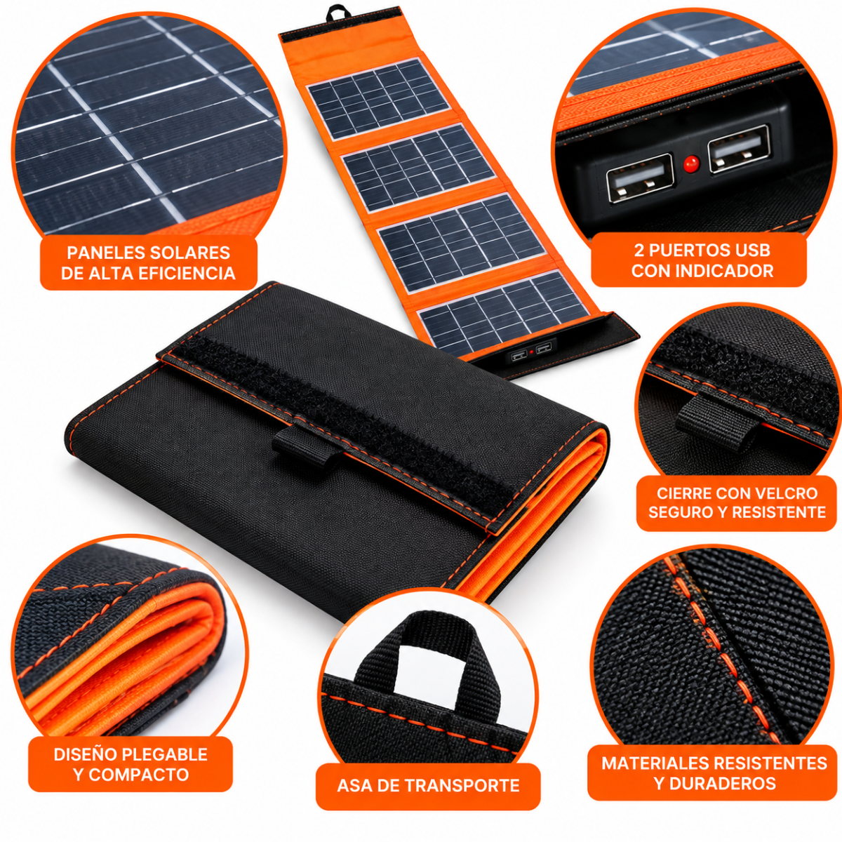Panel Solar Plegable CCLAMP 20W 6V Con 4 Paneles Y 2 Puertos USB Para Viajes - Image 6
