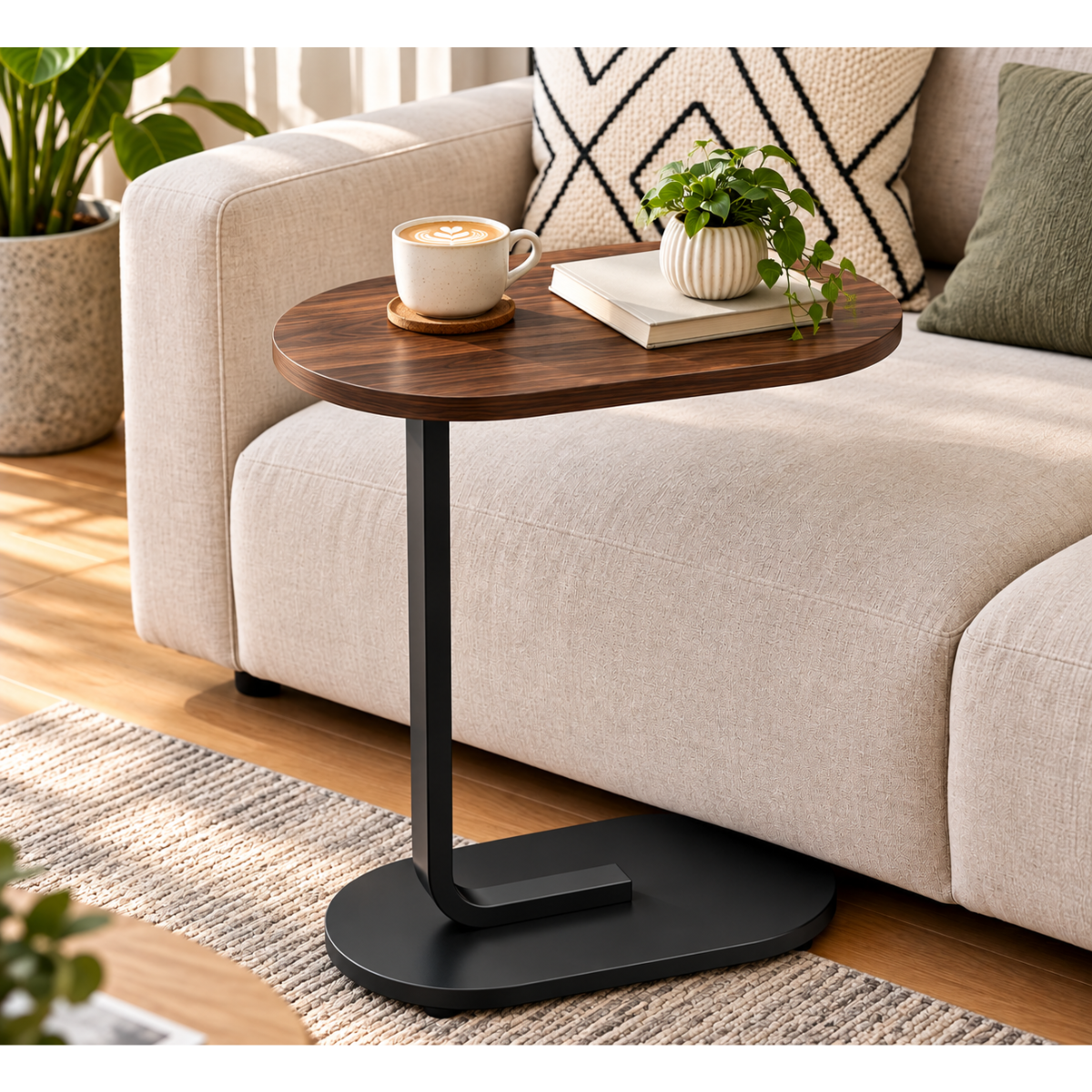 Mesa Auxiliar Tipo C Moderna Para Sala, Sofá, Cama Y Espacios Pequeños