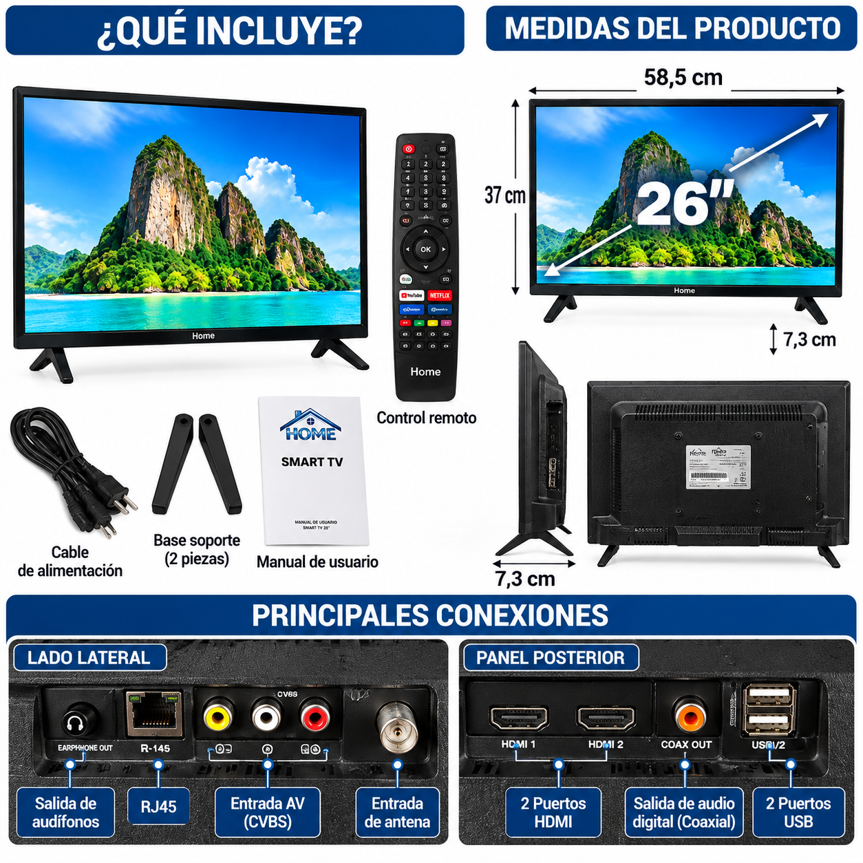 Televisor Smart TV Home 26 Pulgadas Full HD WiFi Bluetooth HDMI USB - Image 6