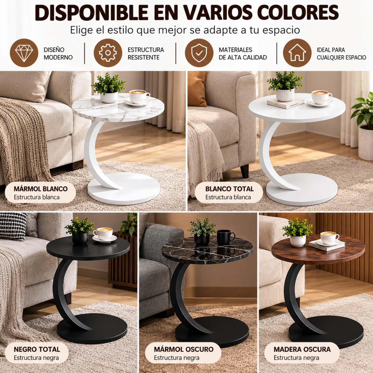 Mesa Auxiliar Redonda Tipo C Para Sofá Sala Moderna 60 Cm - Image 7