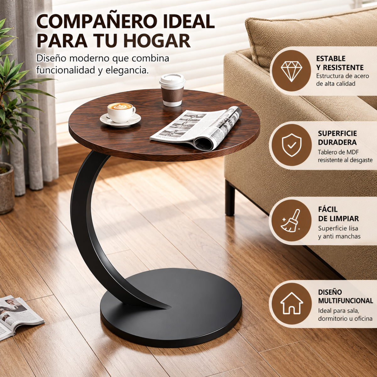 Mesa Auxiliar Redonda Tipo C Para Sofá Sala Moderna 60 Cm - Image 8