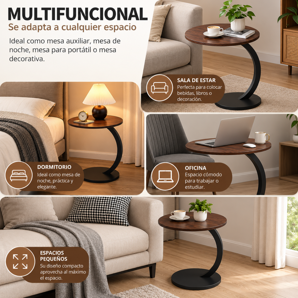 Mesa Auxiliar Redonda Tipo C Para Sofá Sala Moderna 60 Cm - Image 9
