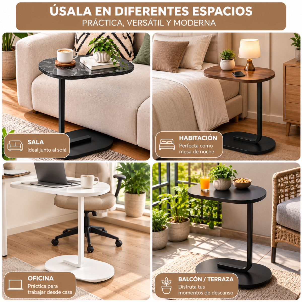 Mesa Auxiliar Tipo C Moderna Para Sala, Sofá, Cama Y Espacios Pequeños - Image 15