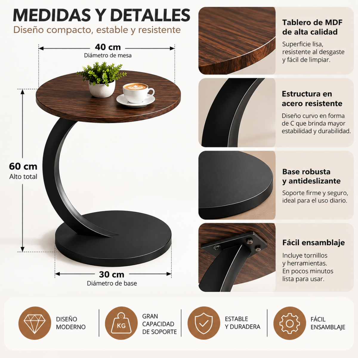 Mesa Auxiliar Redonda Tipo C Para Sofá Sala Moderna 60 Cm - Image 11