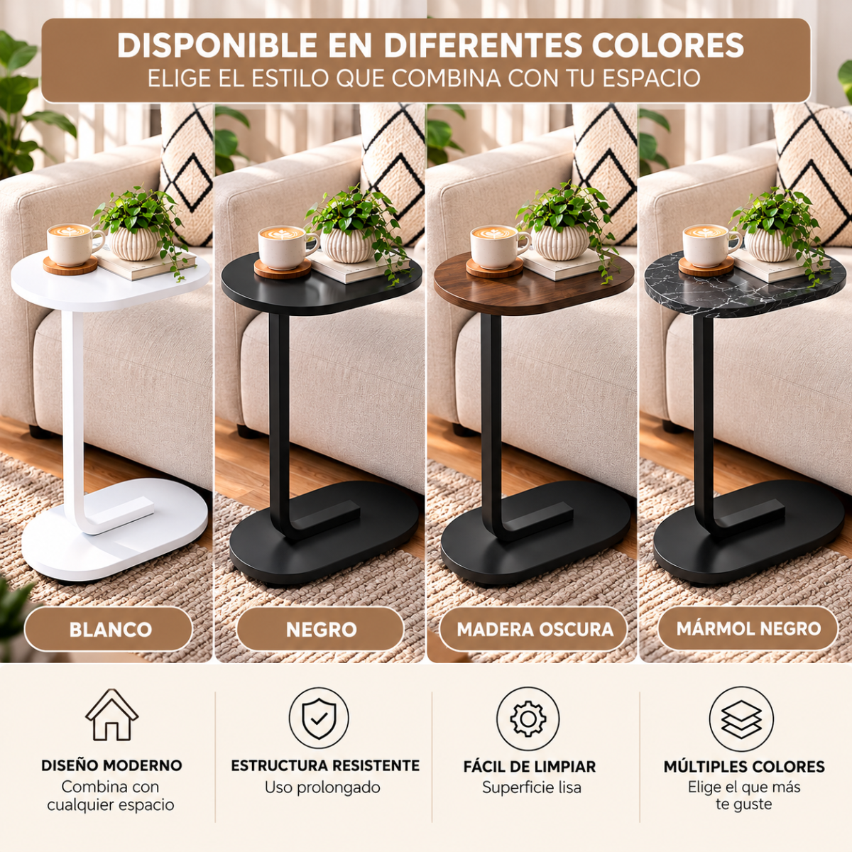 Mesa Auxiliar Tipo C Moderna Para Sala, Sofá, Cama Y Espacios Pequeños - Image 16