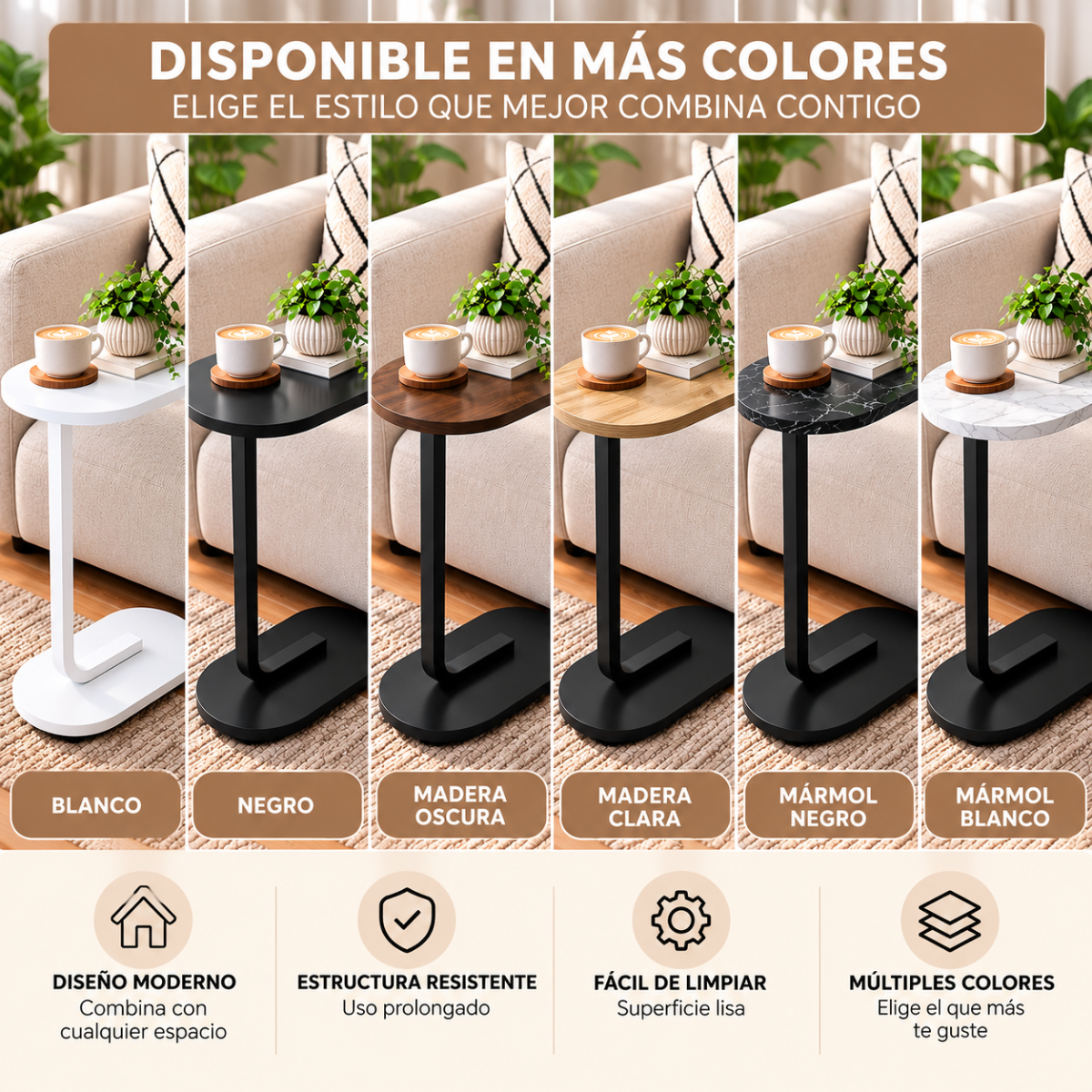 Mesa Auxiliar Tipo C Moderna Para Sala, Sofá, Cama Y Espacios Pequeños - Image 17